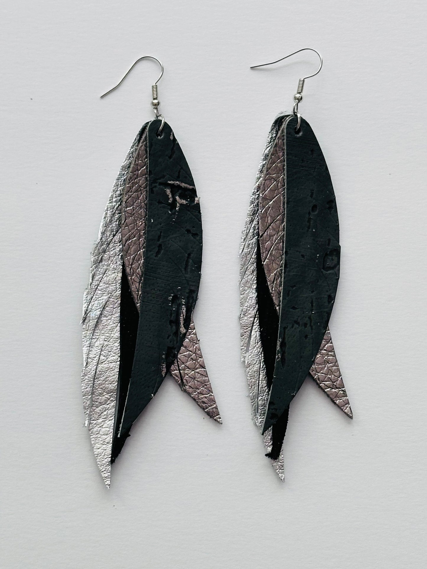 Fringe Feather Leather Earrings