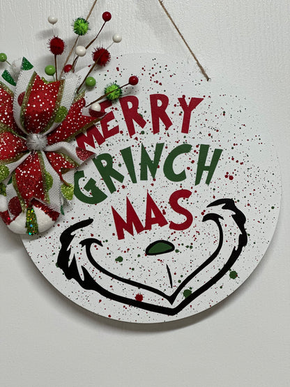 Merry Grinch Mas Wood Round Hanger