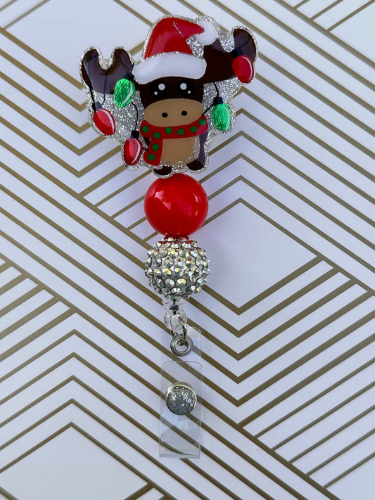 Reindeer Lit Up Badge Reel