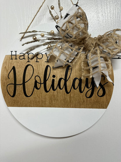 Happy Holidays Wood Round Hanger