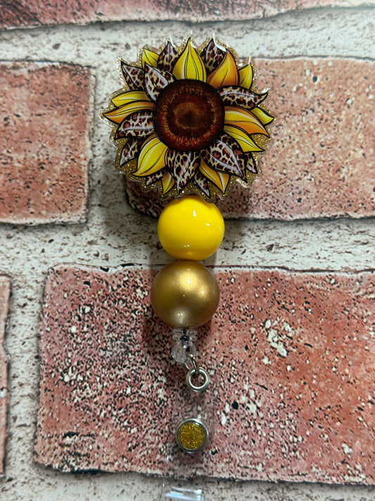 Leopard Sunflower Badge Reel