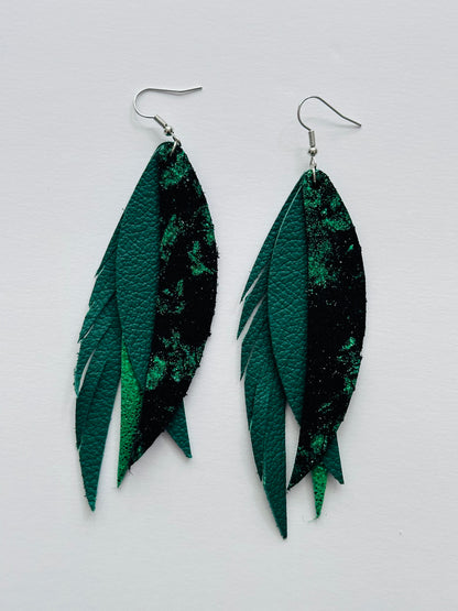 Fringe Feather Leather Earrings