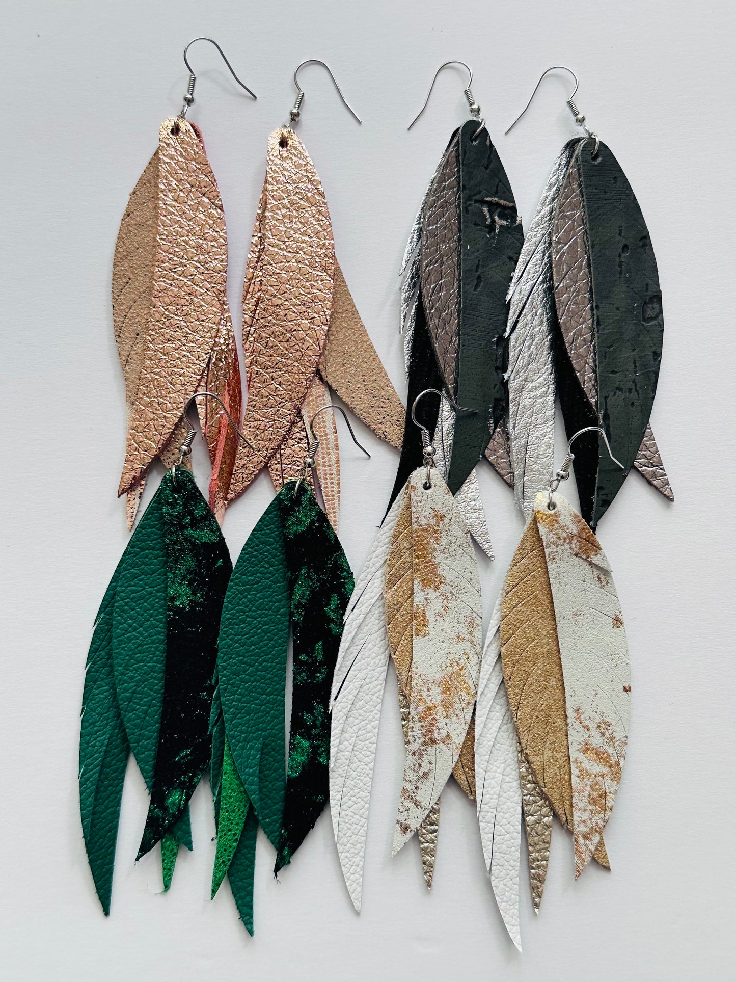 Fringe Feather Leather Earrings