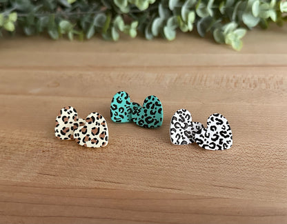 Leopard Acrylic Heart Studs