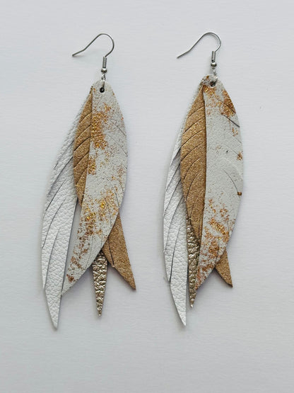 Fringe Feather Leather Earrings