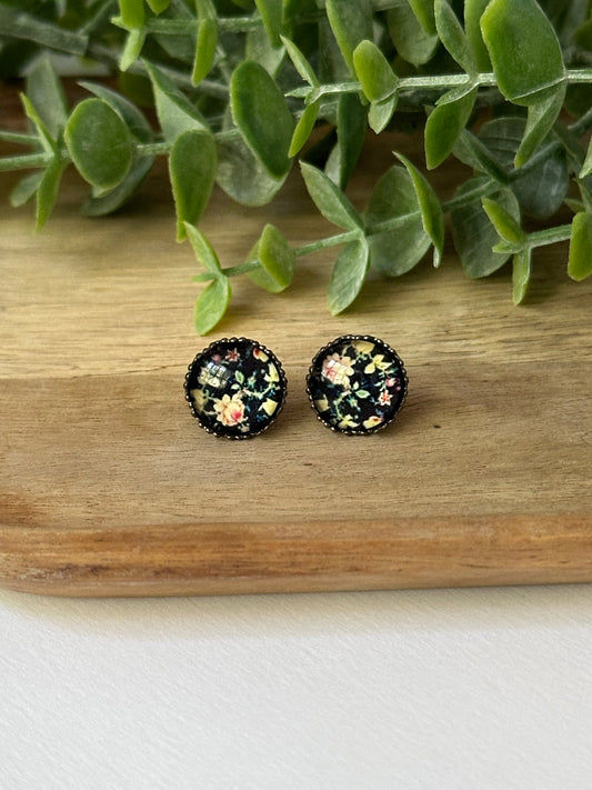 Black Floral Photo Studs