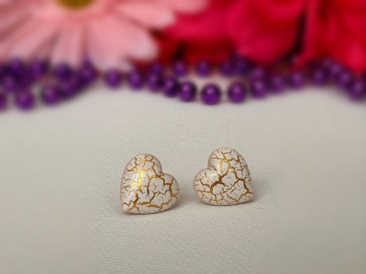 Gold Crackle Heart Studs