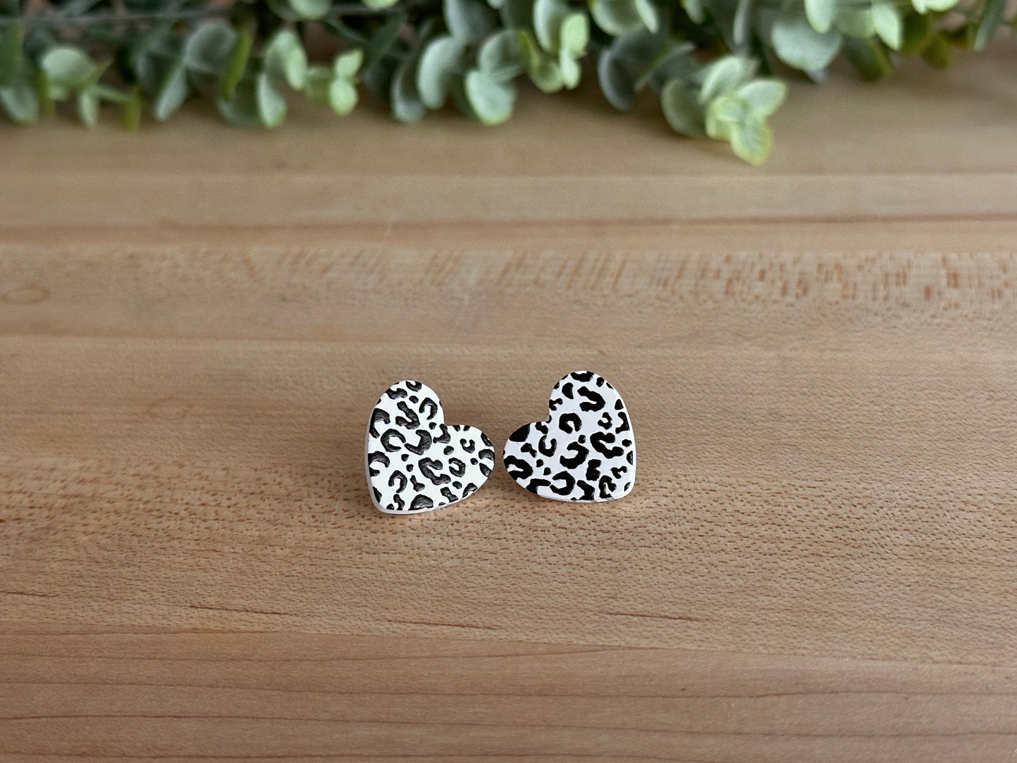 Leopard Acrylic Heart Studs