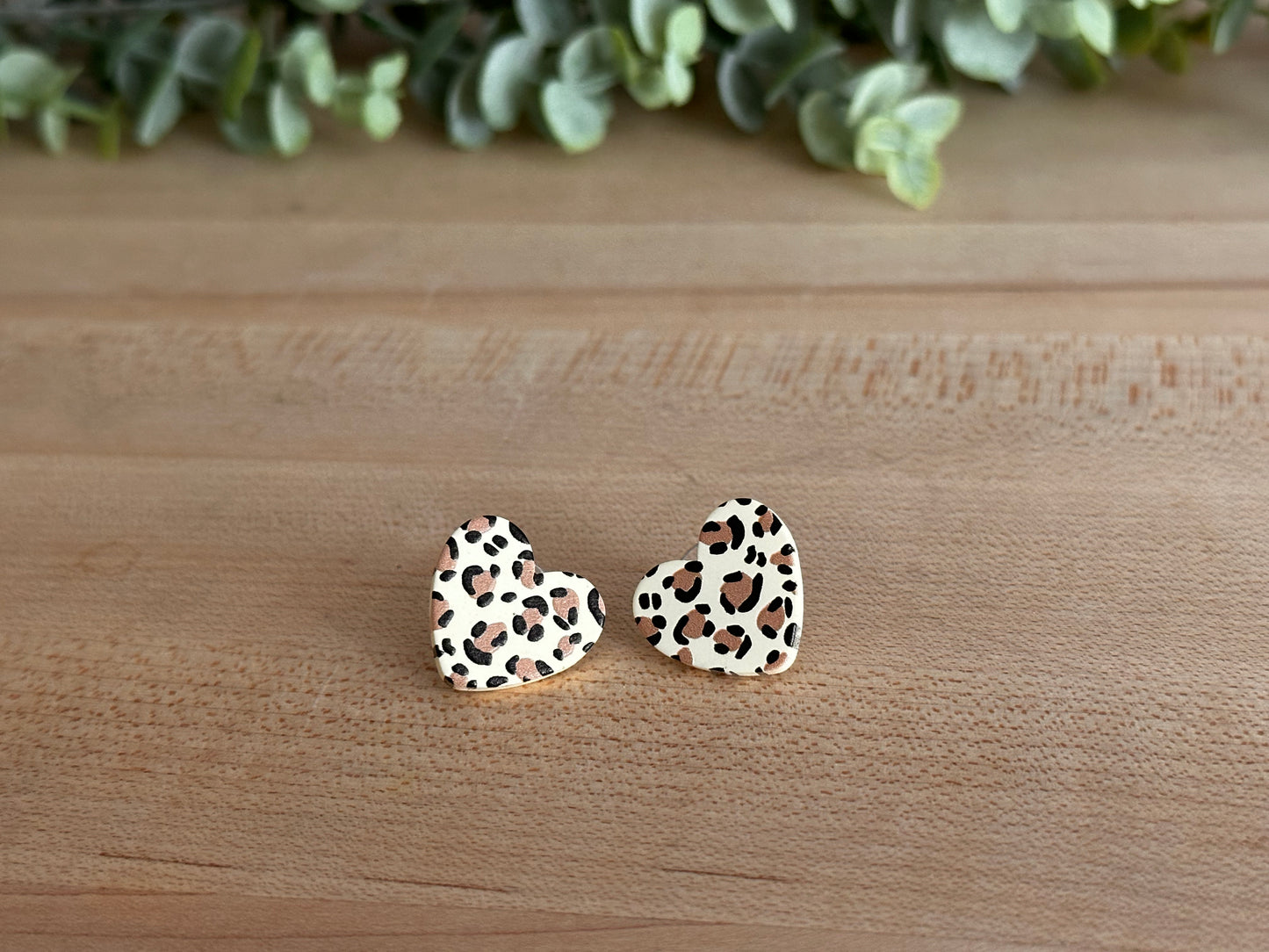 Leopard Acrylic Heart Studs