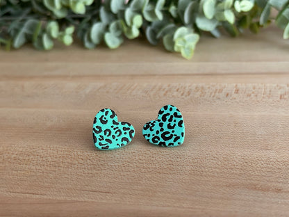 Leopard Acrylic Heart Studs